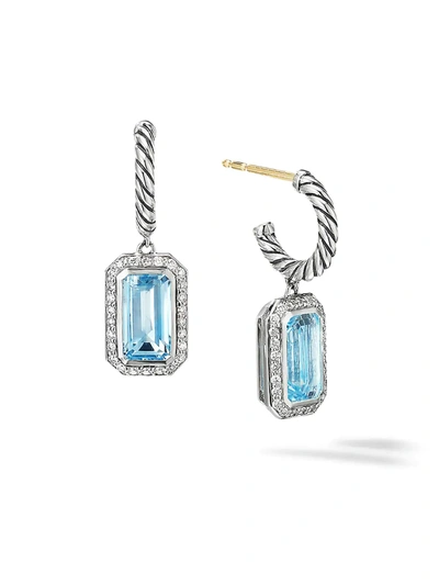 Shop David Yurman Novella Sterling Silver, Diamond & Blue Topaz Cable Drop Earrings