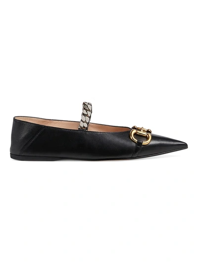 Shop Gucci Ballet Flats With Chain And Horsebit In Black