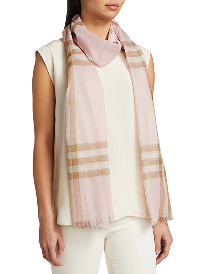 Shop Burberry Women's Giant Check Gauze Scarf In Alabaster