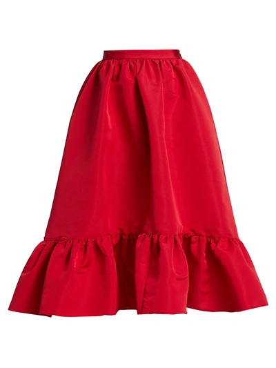 Shop Adam Lippes Women's Satin Ruffle-hem Skirt In Red