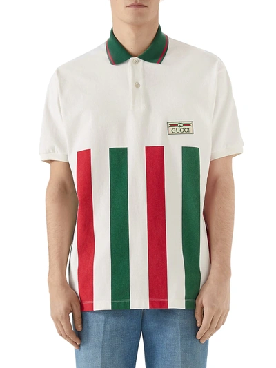 Shop Gucci Men's Web Striped Oversize Polo In White Green Red