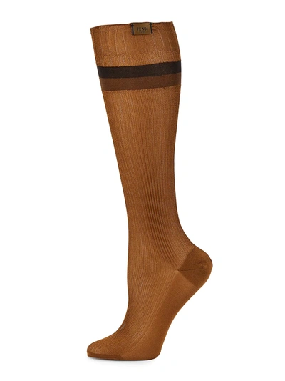 Shop Fendi Women's Striped Socks In Brown