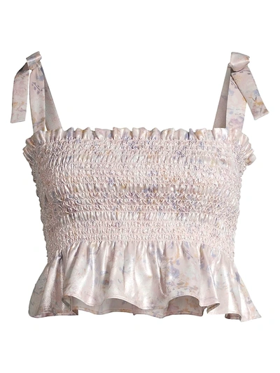 Shop Likely Riviera Smocked Cropped Top In Watercolor