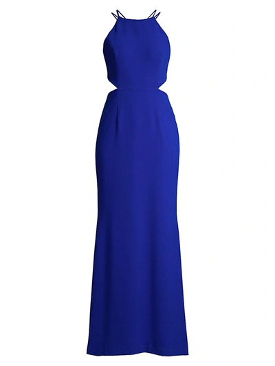 Shop Aidan Mattox Women's Highneck Cutout Gown In Royal Sapphire