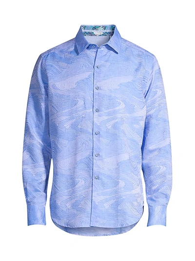 Shop Robert Graham Men's Sequential Wave-print Cotton Shirt In Blue