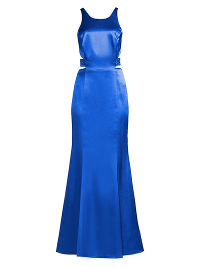 Shop Aidan Mattox Liquid Satin Cutout Column Gown In Azure