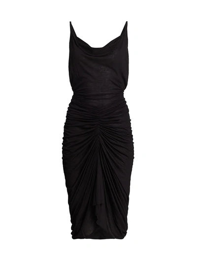Shop Rick Owens Women's Ruched Cowlneck Midi Dress In Black