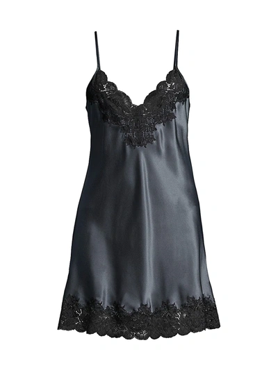 Shop Ginia Women's Lace-trimmed Silk Chemise In India Ink Black Lace