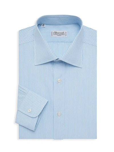 Shop Charvet Men's Stripe Cotton Dress Shirt In Blue