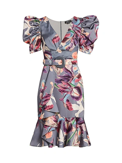 Shop Patbo Grace Belted Puff-sleeve Midi Dress In Dusk