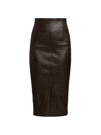 Shop Brunello Cucinelli Women's Leather Snakeskin-embossed Pencil Skirt In Brown