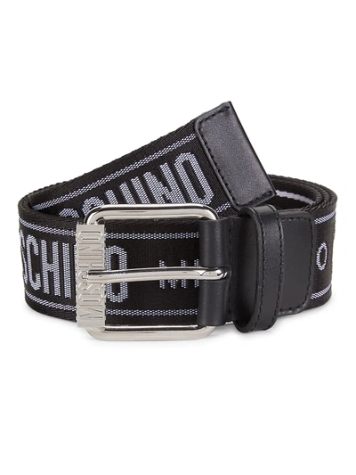 Shop Moschino Fabric Strap Belt In Black Silver