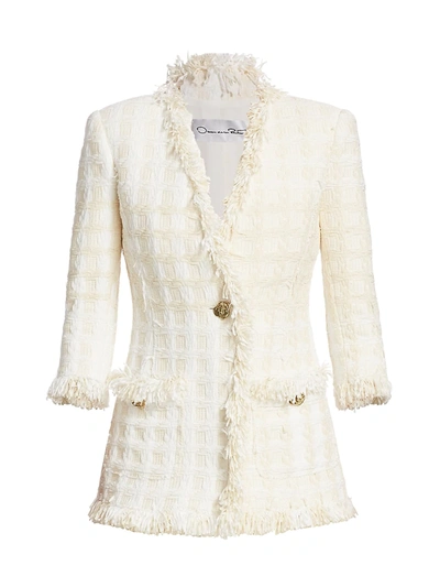 Shop Oscar De La Renta Women's Tweed Single Button Jacket In Ecru