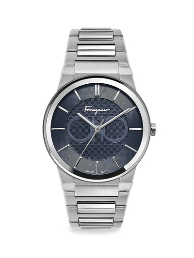 Shop Ferragamo Men's  Sapphire Stainless Steel Bracelet Watch In Silver