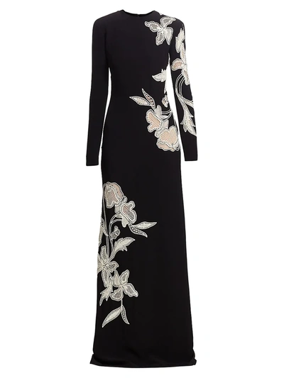 Shop Oscar De La Renta Women's Embroidered Floral Column Gown In Black
