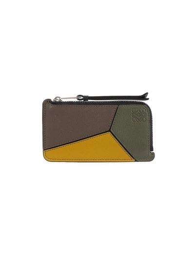 Shop Loewe Puzzle Coin Leather Card Holder In Khaki Green