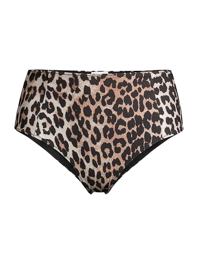 Shop Ganni Leopard-print Recycled Crisp Bikini Bottom