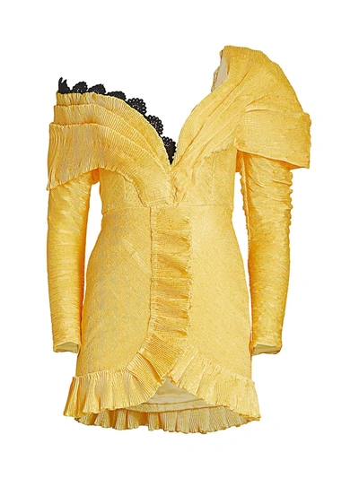 Shop Raisa Vanessa Women's Off-the-shoulder Ruffle Mini A-line Dress In Sunshine Yellow