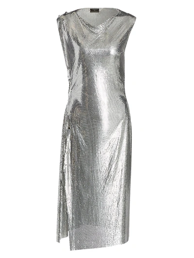 Shop Paco Rabanne Draped Chainmail Dress In Silver