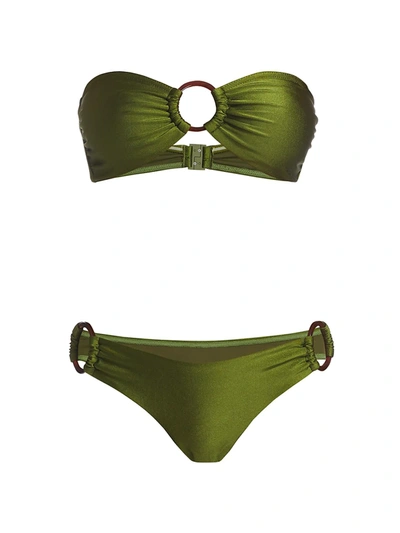 Shop Zimmermann Empire Two-piece Ring Bandeau Bikini Set In Khaki