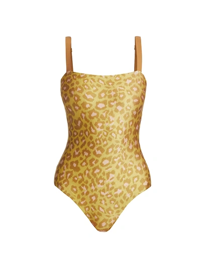 Shop Zimmermann Carnaby Leopard-print One-piece Swimsuit In Lemon Leopard