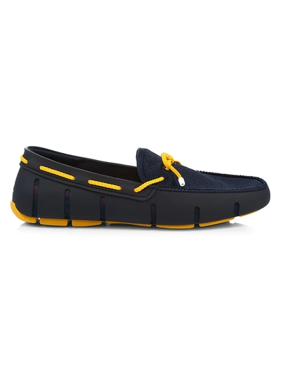 Shop Swims Men's Braided Lace Penny Loafers In Navy Gold