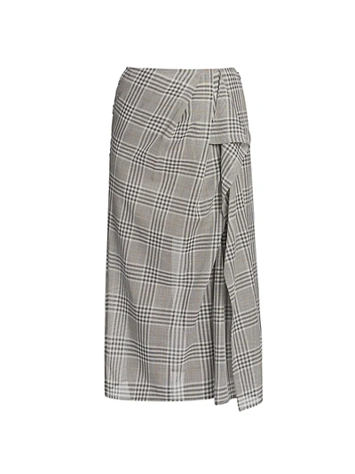 Shop Agnona Women's Plaid Ruffle Detail Skirt In Grey