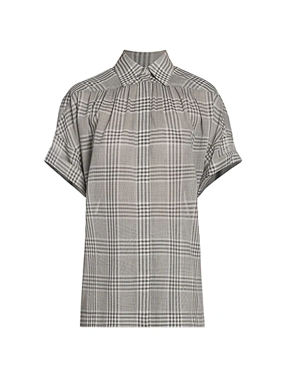 Shop Agnona Plaid Short-sleeve Wool & Silk Top In Grey