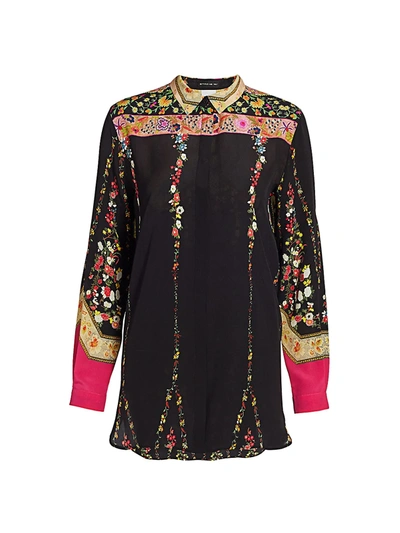 Shop Etro Women's Floral Ribbon Silk Tunic Top In Black