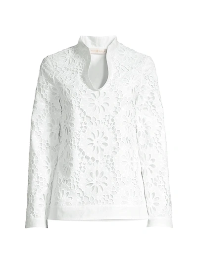 Shop Tory Burch Women's Open-neck Lace Tunic In White