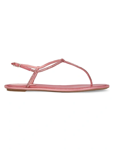 Shop René Caovilla Diana Crystal-embellished Satin T-strap Sandals In Pink