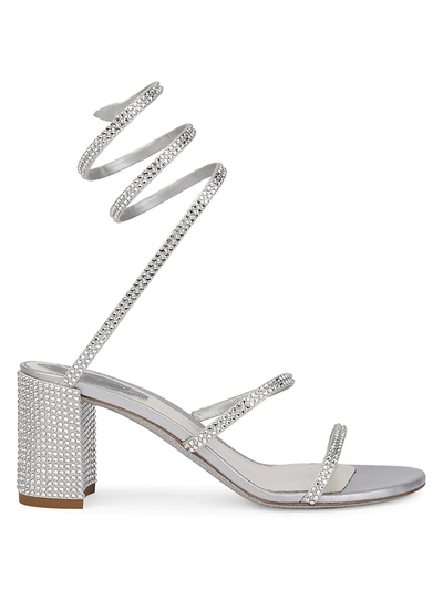 Shop René Caovilla Women's Cleo Ankle-wrap Crystal-embellished Satin Sandals In Grey