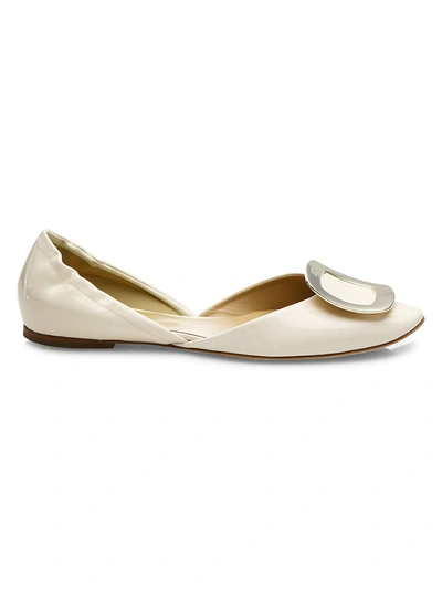 Shop Roger Vivier Women's Ballerine Chips Patent Leather D'orsay Flats In Off White