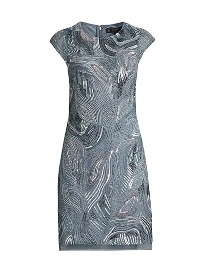 Shop Aidan Mattox Beaded Cocktail Dress In Smoke