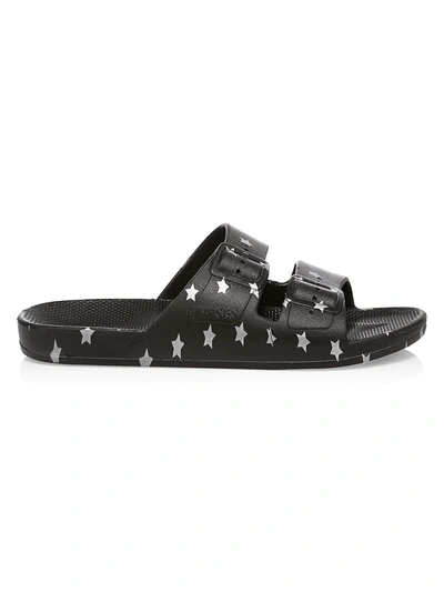 Shop Freedom Moses Bond Star-print Two-strap Slides In Silver Stars