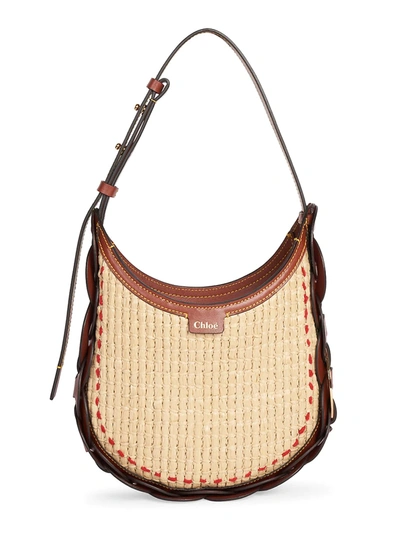 Shop Chloé Women's Small Darryl Woven Raffia Hobo Bag In Sepia Brown