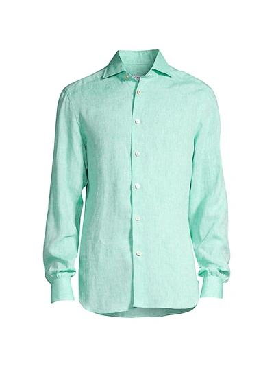 Shop Kiton Linen Sport Shirt In Green