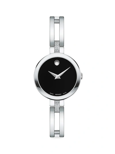 Shop Movado Women's Esperenza Stainless Steel & Diamond Bangle Bracelet Watch In Black