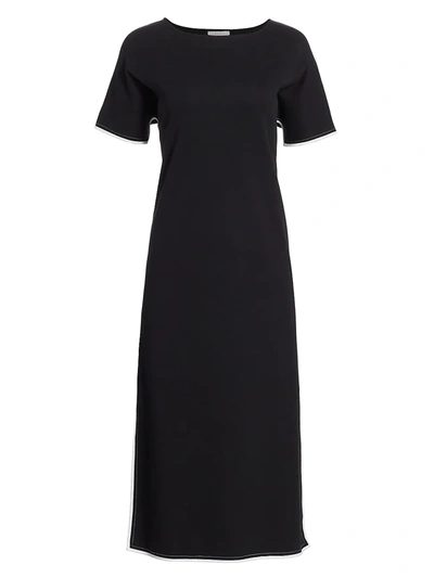 Shop Joan Vass Petite Cotton Midi Dress In Black