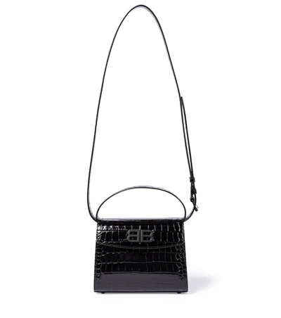 Shop Balenciaga Ghost Small Croc-effect Shoulder Bag In Black