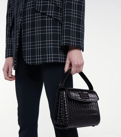Shop Balenciaga Ghost Small Croc-effect Shoulder Bag In Black