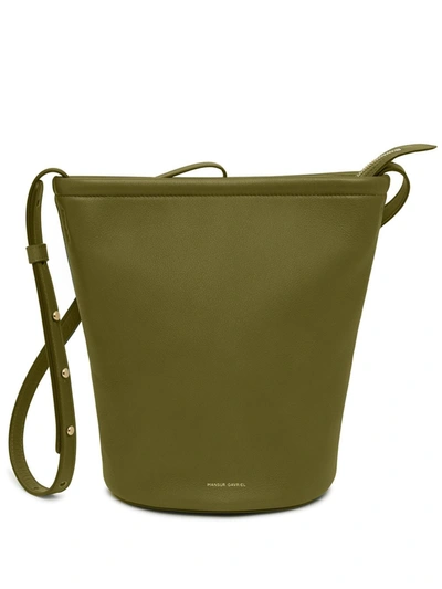 Shop Mansur Gavriel Zip-top Leather Bucket Bag In Green