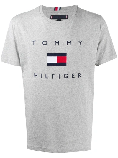Shop Tommy Hilfiger Logo-print Crew-neck T-shirt In Grey