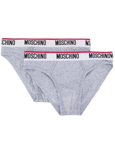 Shop Moschino Twin-pack Logo Band Briefs In Grey