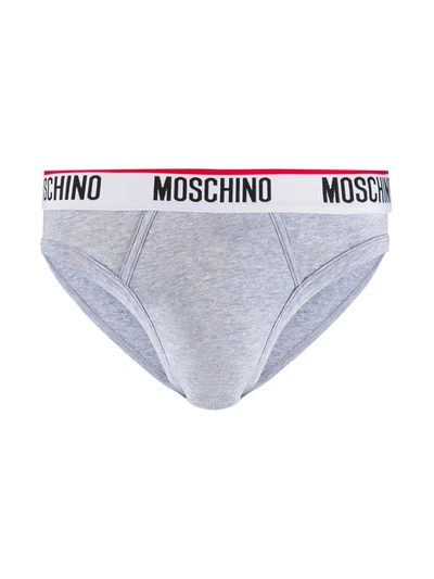 Moschino Twin-pack Logo Band Briefs In Grey