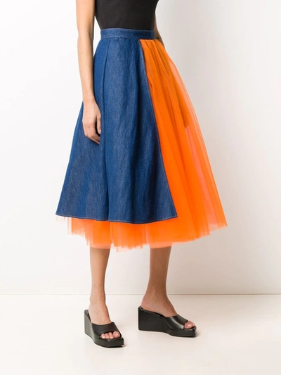 Shop Junya Watanabe Denim Panelled Flared Skirt In Blue