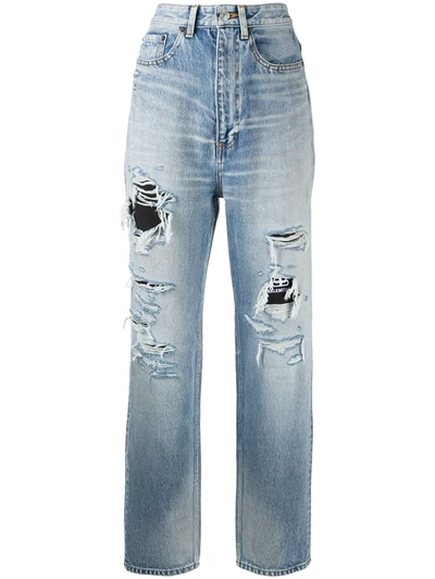 Shop Balenciaga Ripped Detail Denim Jeans In Blue