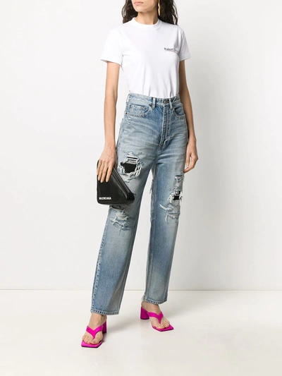 Shop Balenciaga Ripped Detail Denim Jeans In Blue