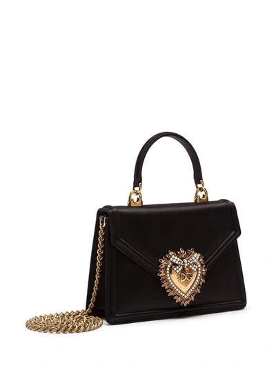 Dolce & Gabbana Black Small Satin Devotion Bag In Black