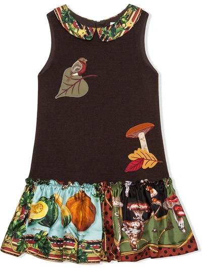 Shop Dolce & Gabbana Autumn Appliqué Dress In Brown